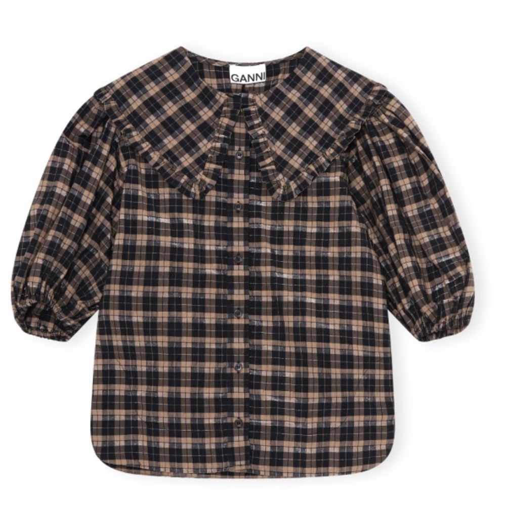 NWT Ganni Shirt Seersucker Check Top
